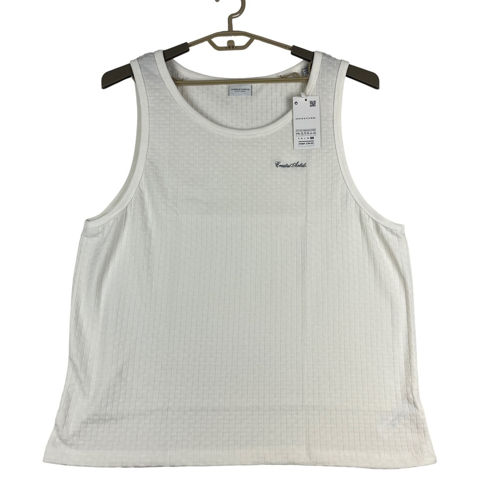 Denim & Flower Tank Top Men XXL Off White Textured Knit Creative Artist NWT